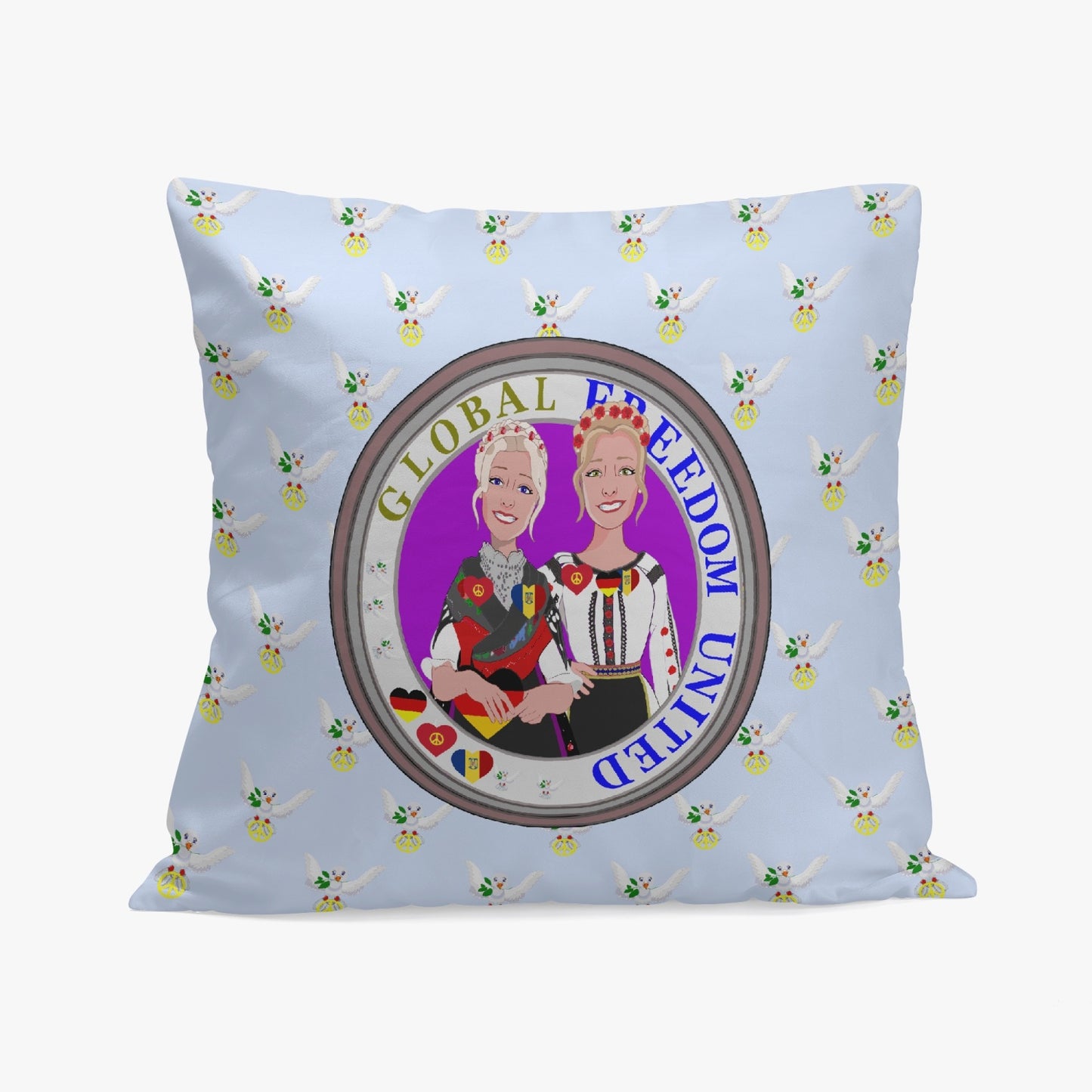 GLOBAL FREEDOM UNITED© Women GERMANY & ROMANIA Light Blue 18'' Square Pillow Cover