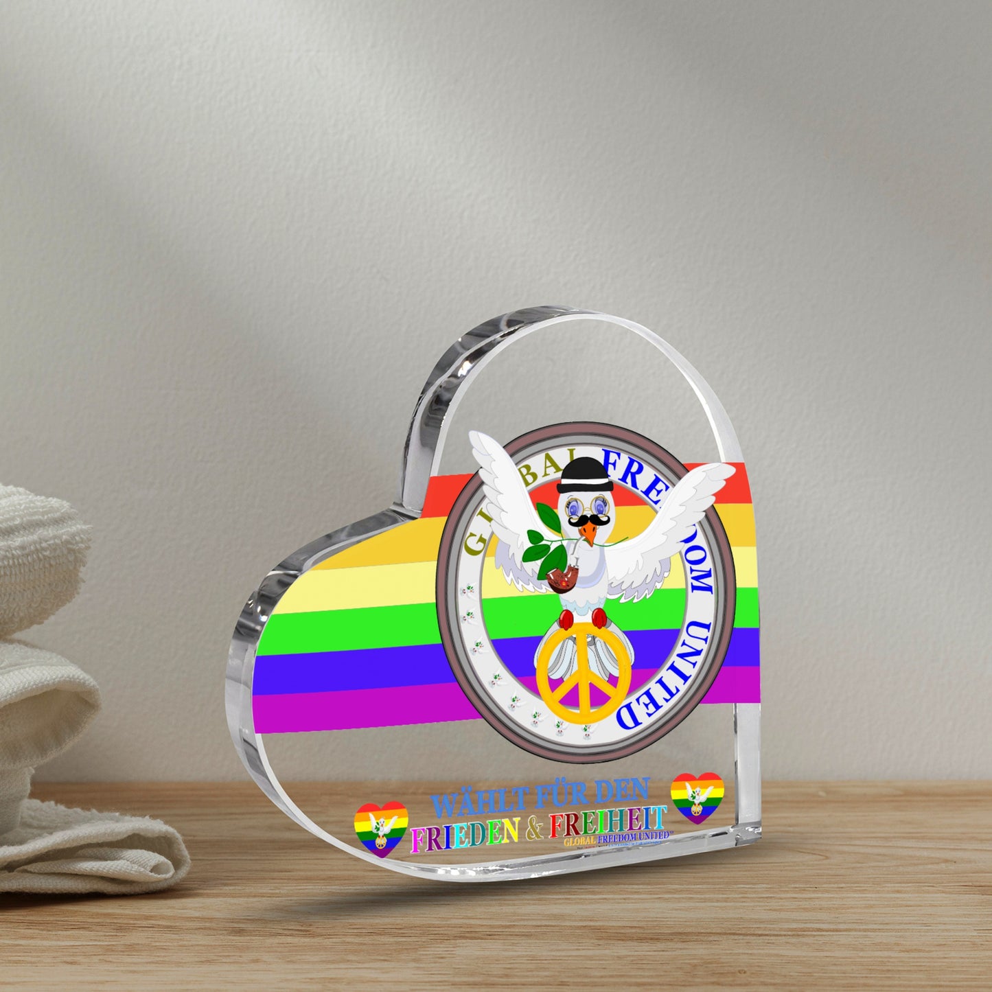 Acryl Heart Global Freedom United Dove Of Peace Men German