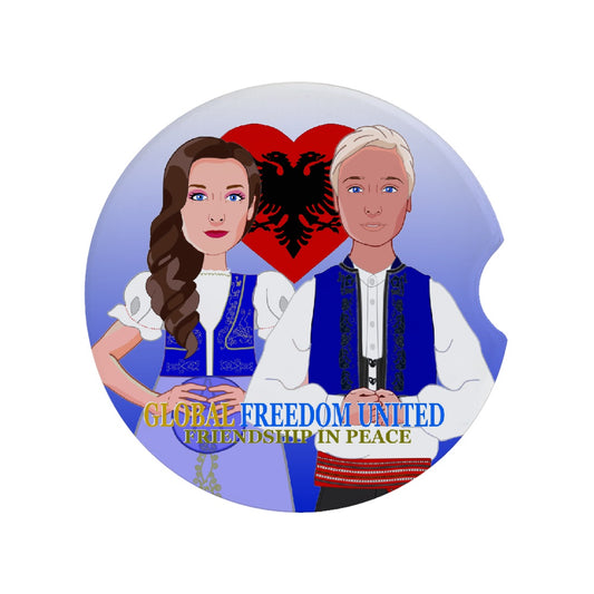 Ceramic Car Coaster GLOBAL FREEDOM UNITED© Couple Albania Blue