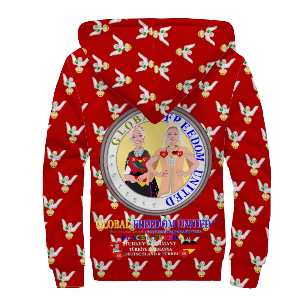 Plush Hoodie GLOBAL FREEDOM UNITED© Women Turkey & Germany Red