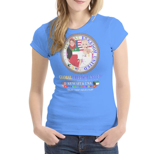 Women´s T-shirt 1 GLOBAL FREEDOM UNITED© Women Kuwait & USA Blue