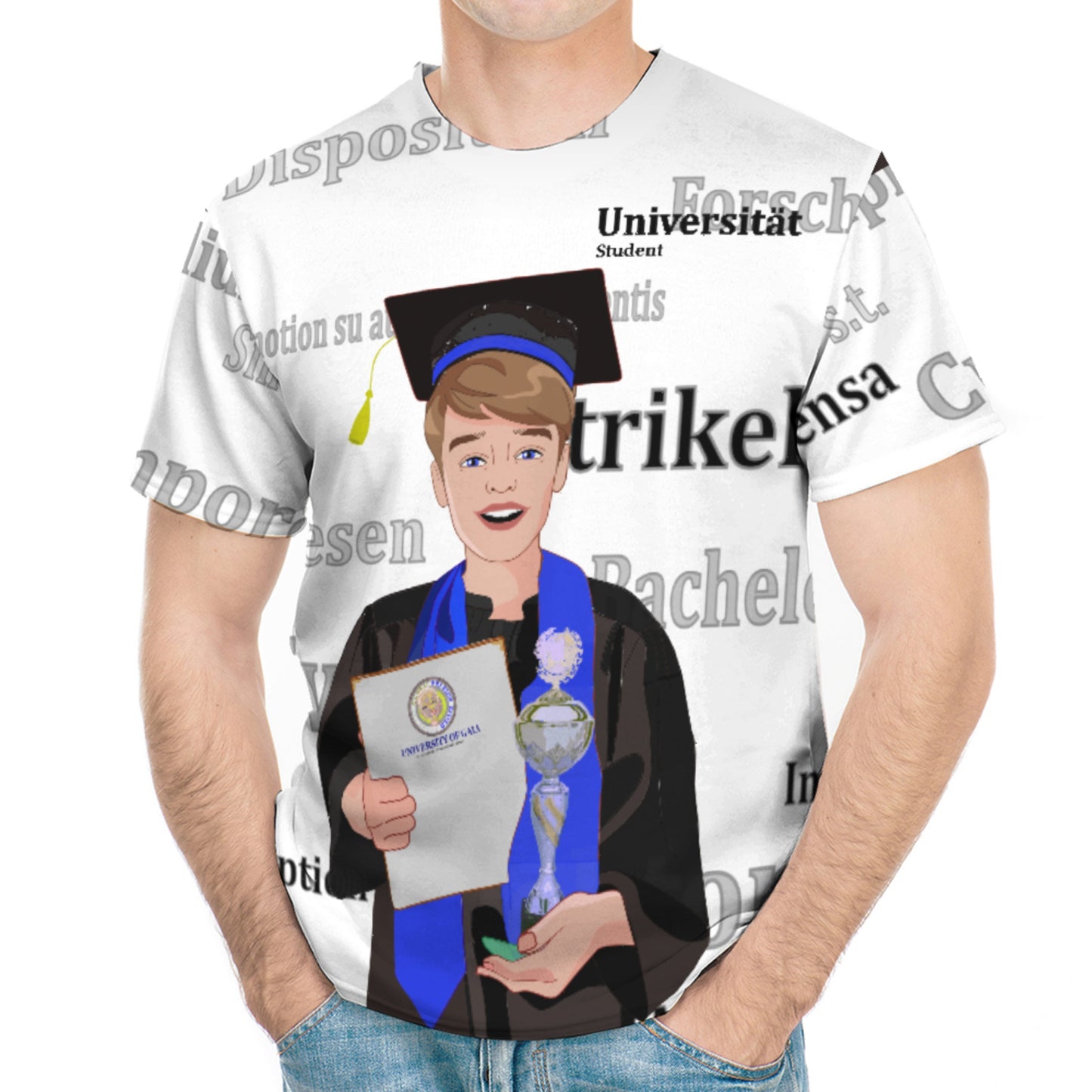 Men´s T-shirt  Global Freedom United Student Boy Silver Place Brown Hair 1