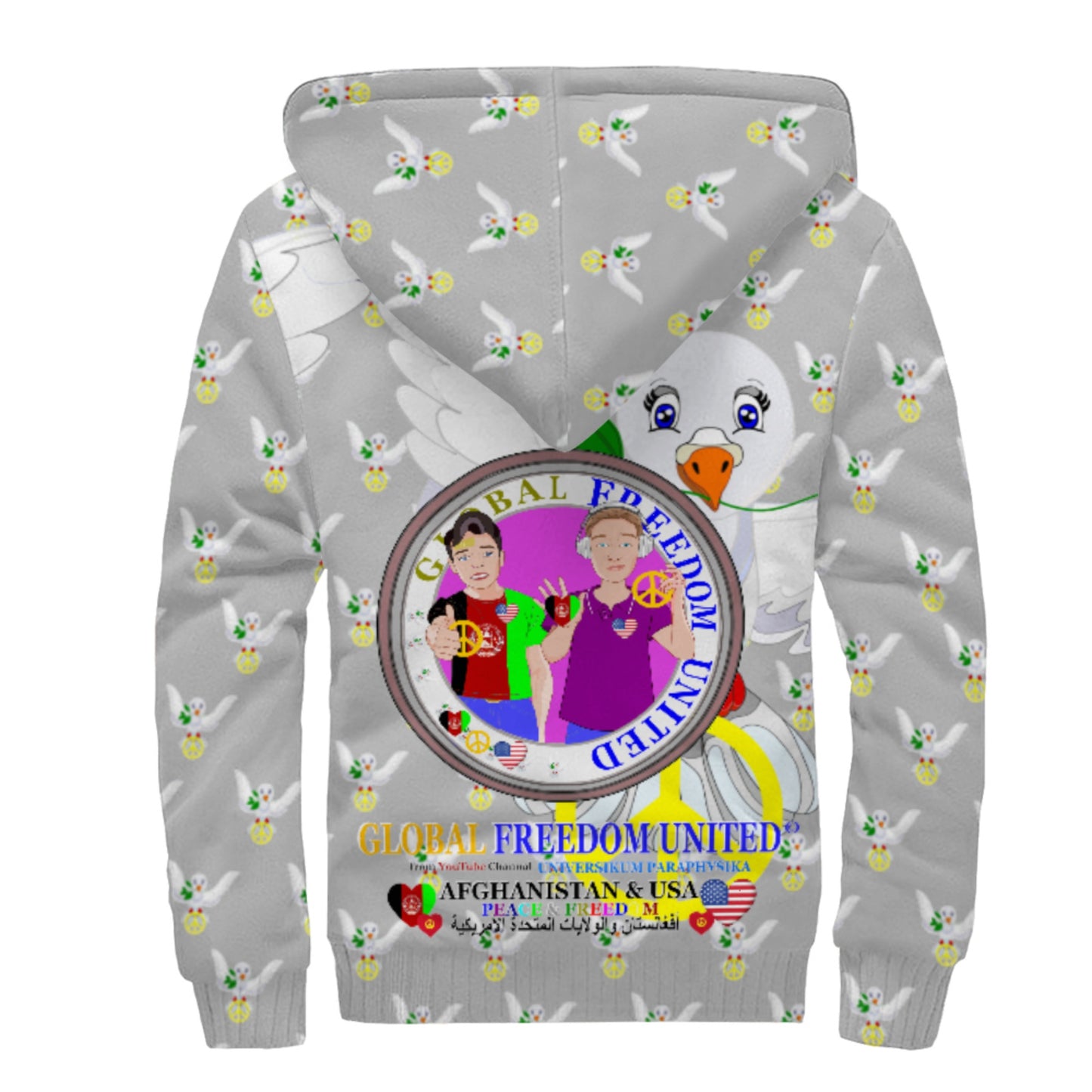 Plush Hoodie GLOBAL FREEDOM UNITED© Men AFGHANISTAN & USA Grey