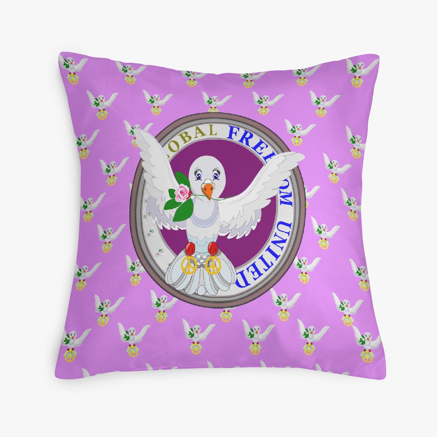 GLOBAL FREEDOM UNITED©  DOVE OF PEACE LILAC 18'' Square Pillow Cover