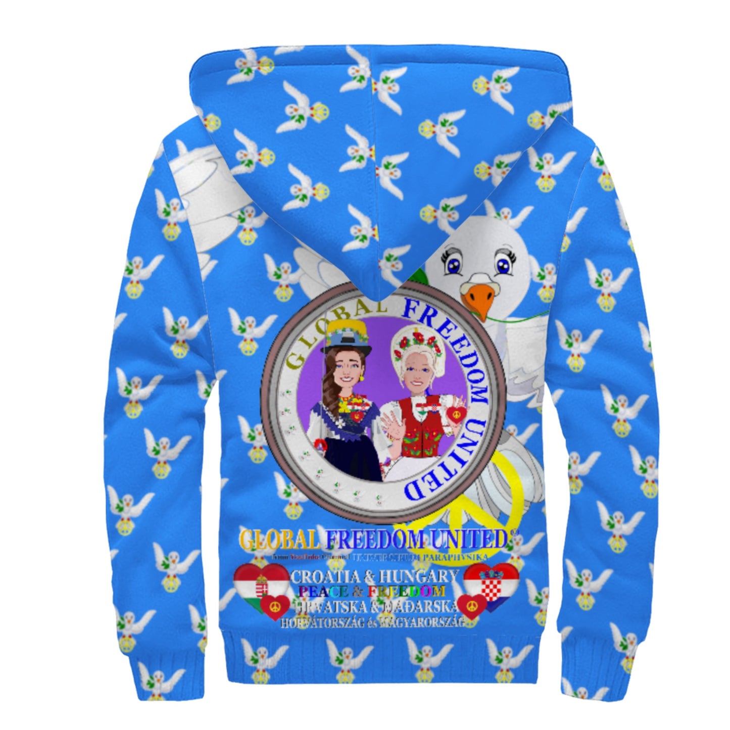 Plush Hoodie GLOBAL FREEDOM UNITED© Women Croatia & Hungary Blue