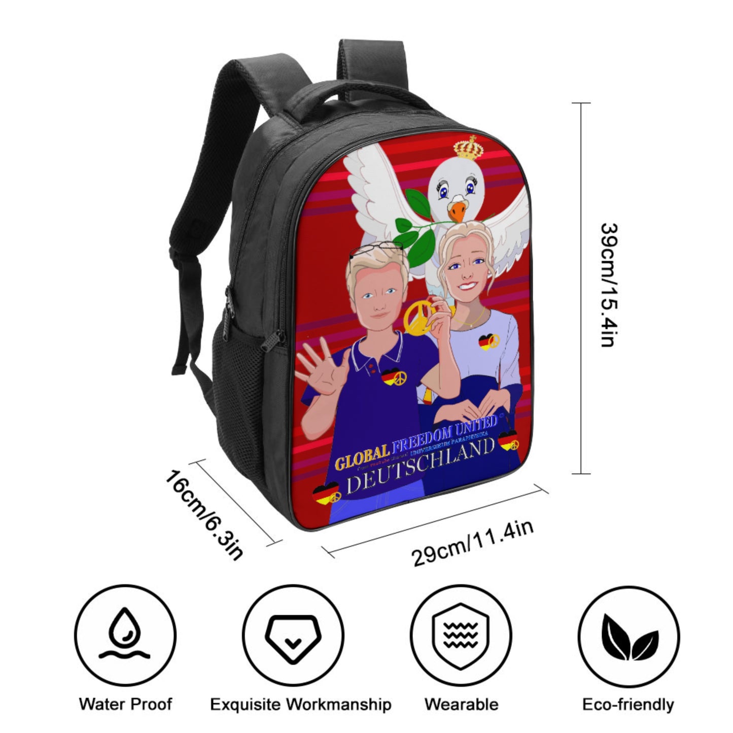 Backpack 16 Inch 2 Compartment Global Freedom United Couple Edition Germany V2 Red