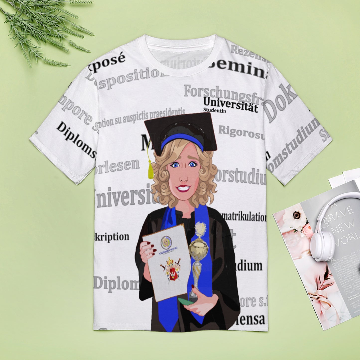 Women´s T-shirt Global Freedom United Student Girl Gold Place Blond Hair