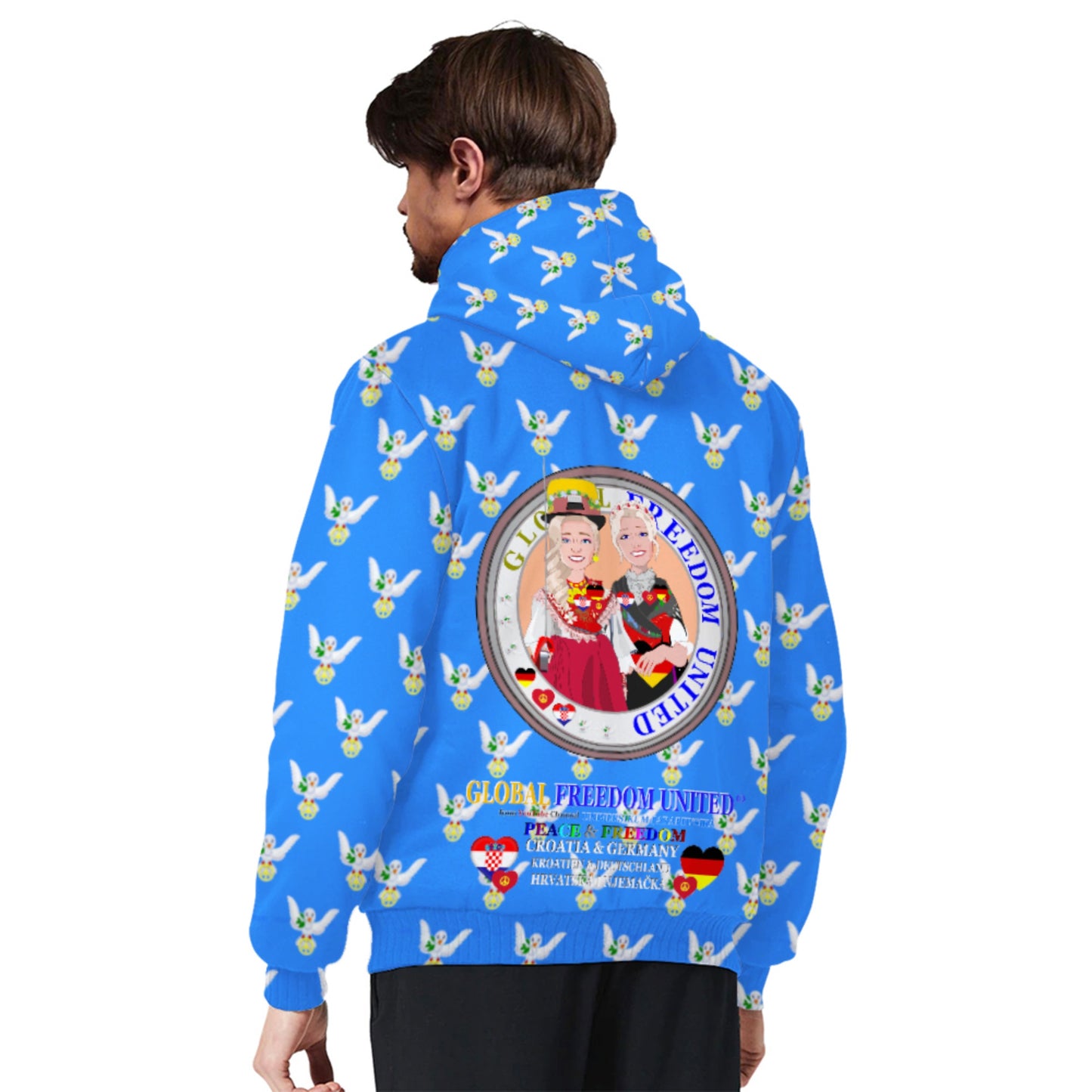 Plush Hoodie GLOBAL FREEDOM UNITED© Women Croatia & Germany V2 Blue