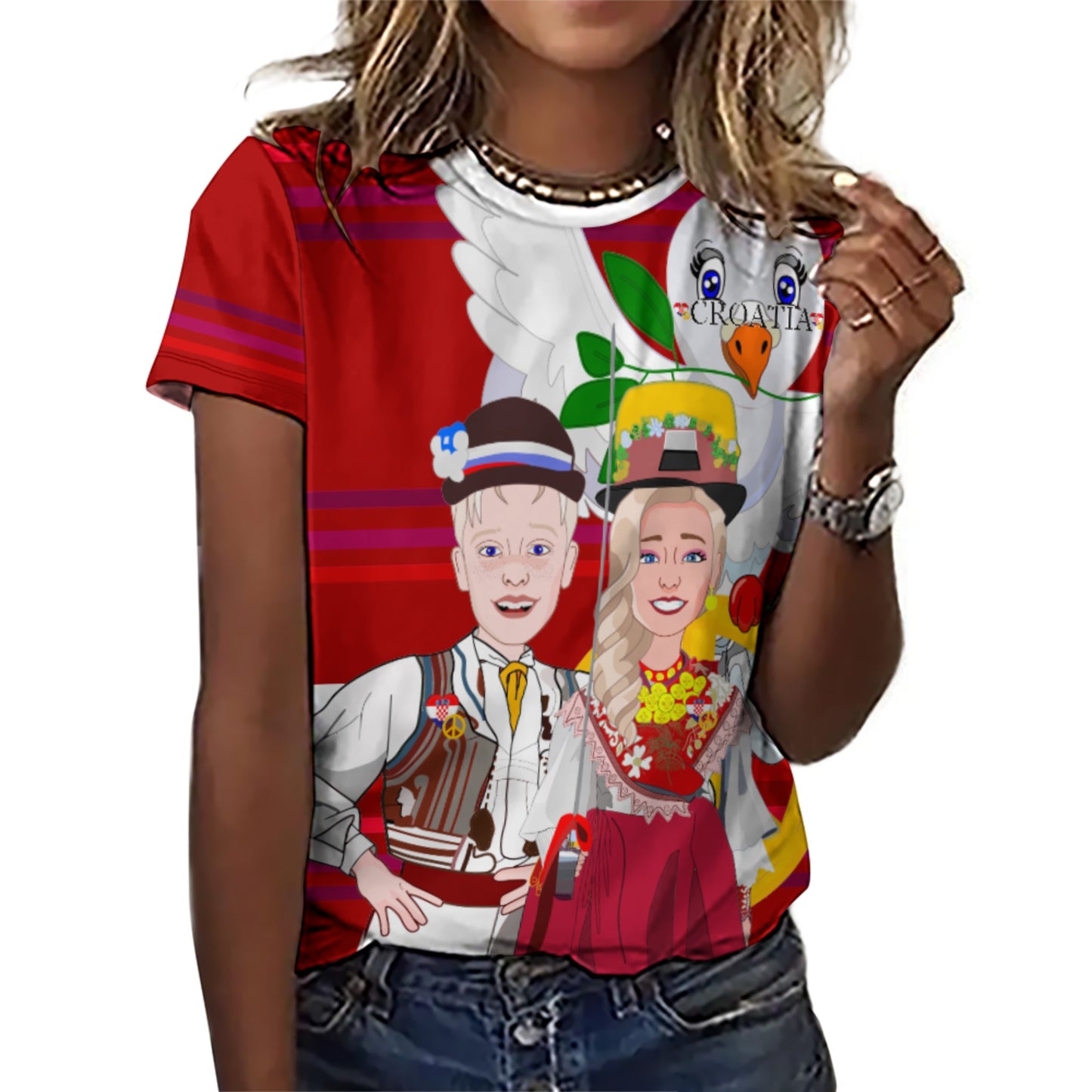 Women´s T-shirt 1 Global Freedom United Couple Edition Croatia Red