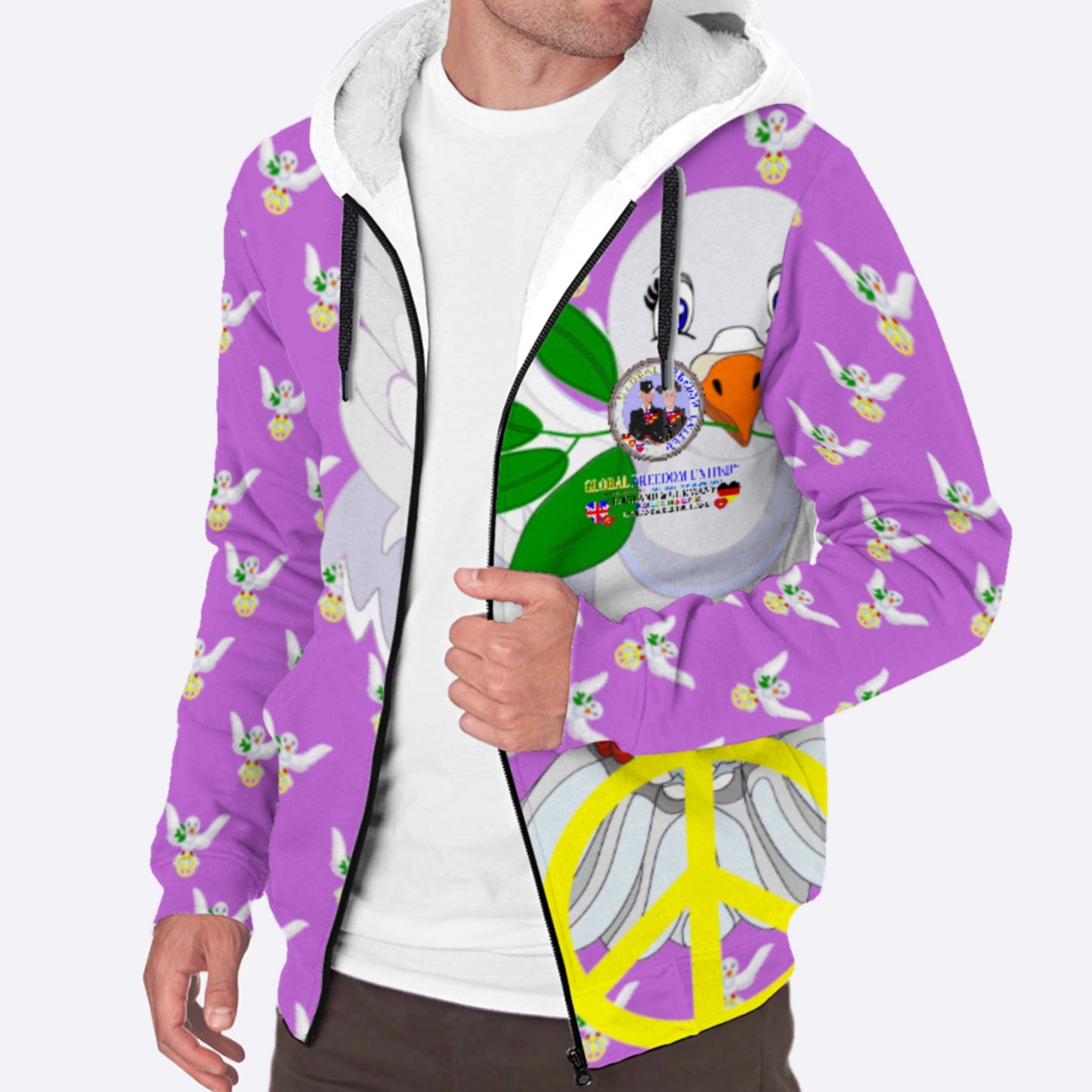 Plush Hoodie GLOBAL FREEDOM UNITED© Men England & Germany Lilac