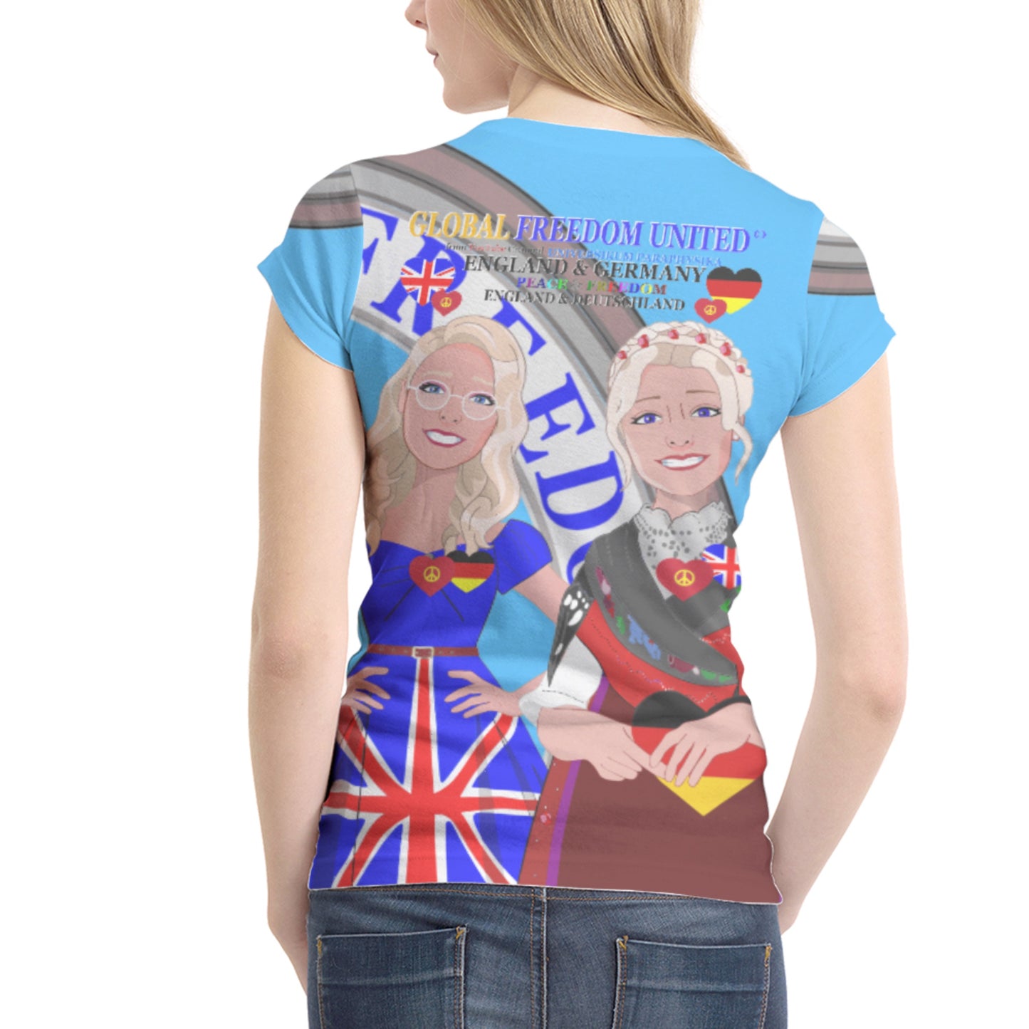 Women´s T-shirt GLOBAL FREEDOM UNITED© Women England & Germany Blue