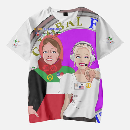 GLOBAL FREEDOM UNITED GIRLS KUWAIT & USA OLD PEACE WIGHT AOP Kids' Short T-Shirts