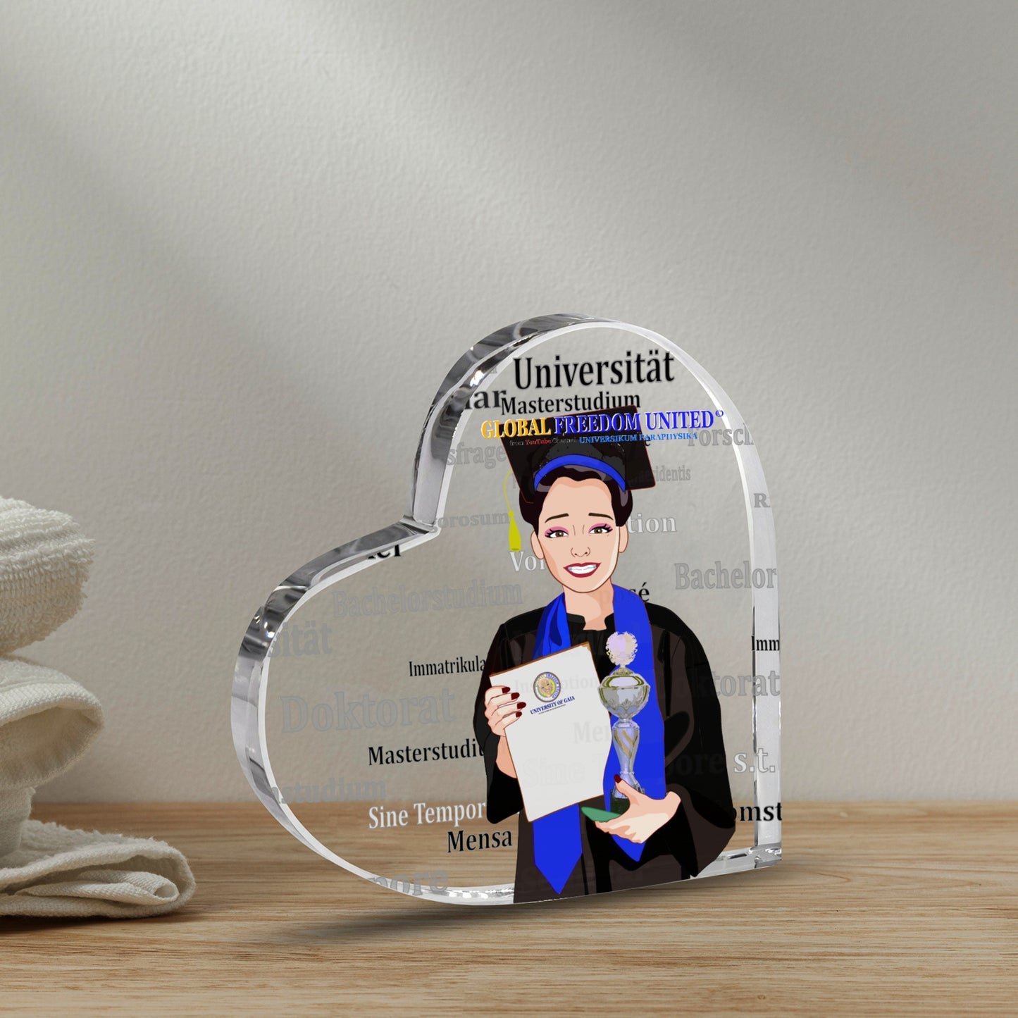 Acryl Heart Global Freedom United Asia Student Girl Silver Place