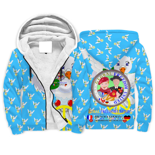Plush Hoodie GLOBAL FREEDOM UNITED© Men French & Germany Blue