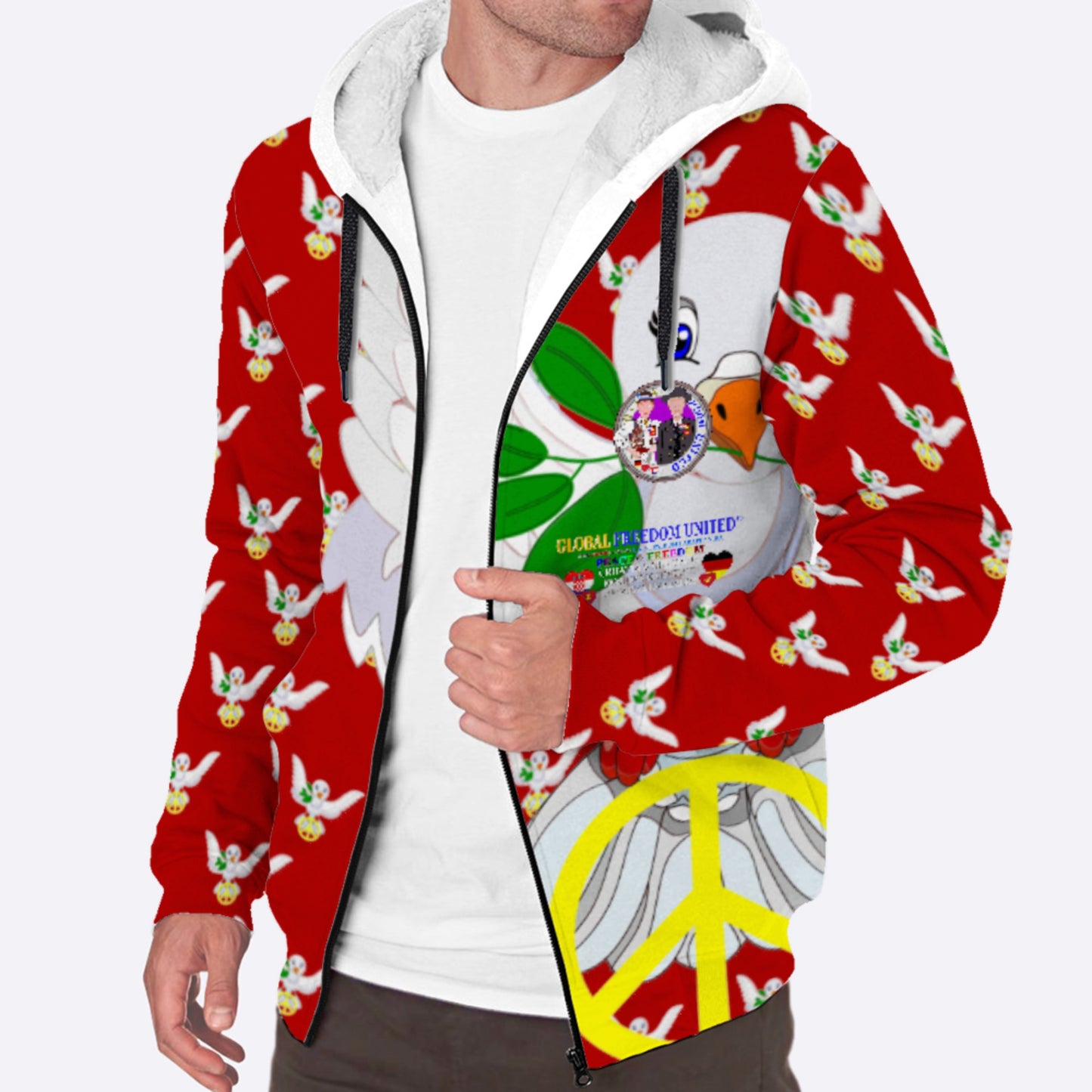 Plush Hoodie GLOBAL FREEDOM UNITED© Men Croatia & Germany Red