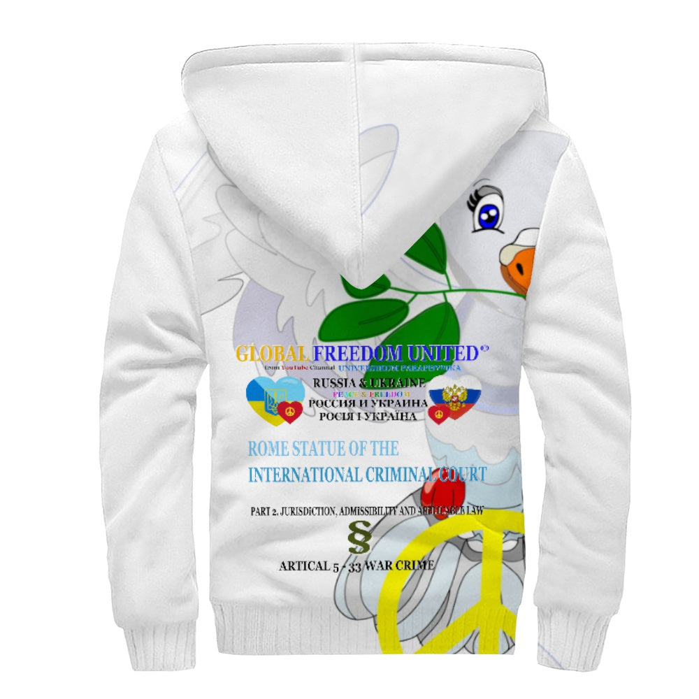 Plush Hoodie GLOBAL FREEDOM UNITED© Men Ukraina & Russia Wight Anti War