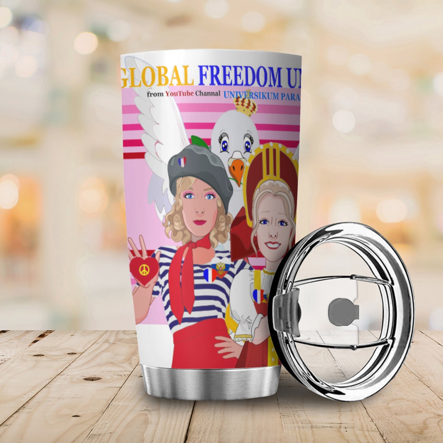 Tumbler Global Freedom United Women French & Russia Old Peace Pink