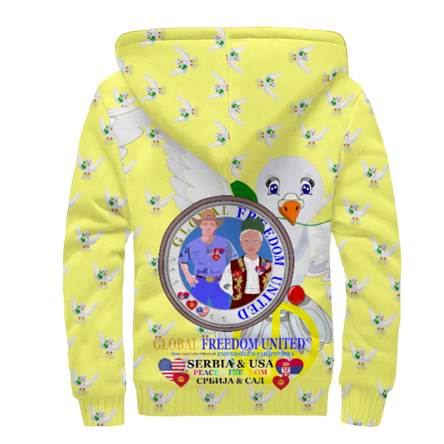 Plush Hoodie GLOBAL FREEDOM UNITED© Men Serbia & USA Yellow