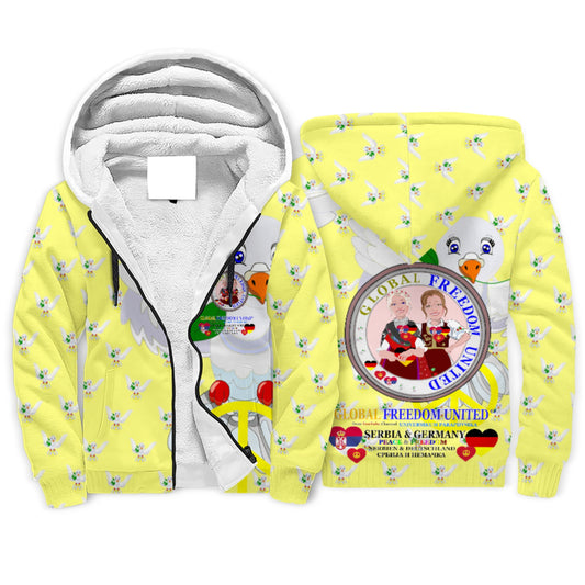 Plush Hoodie  GLOBAL FREEDOM UNITED© Women Serbia & Germany V1 Yellow