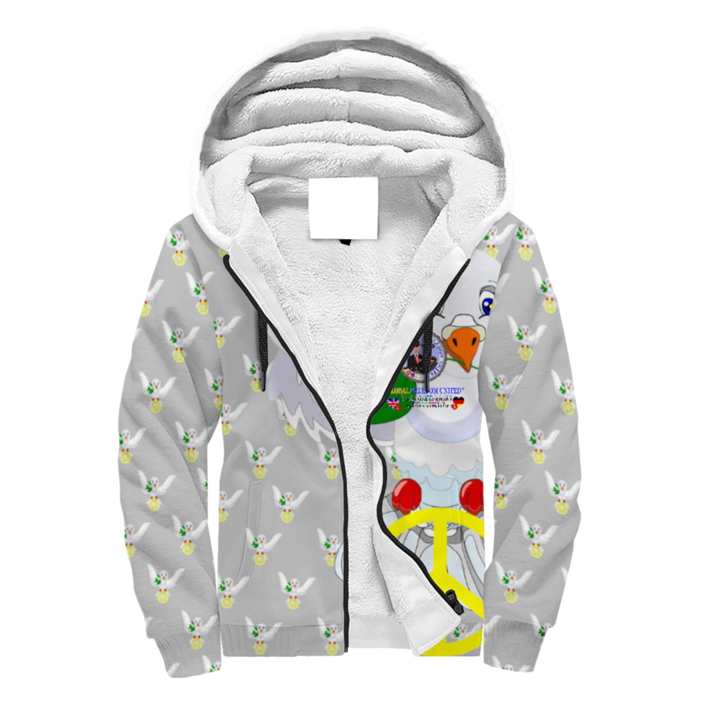 Plush Hoodie GLOBAL FREEDOM UNITED© Men England & Germany Grey