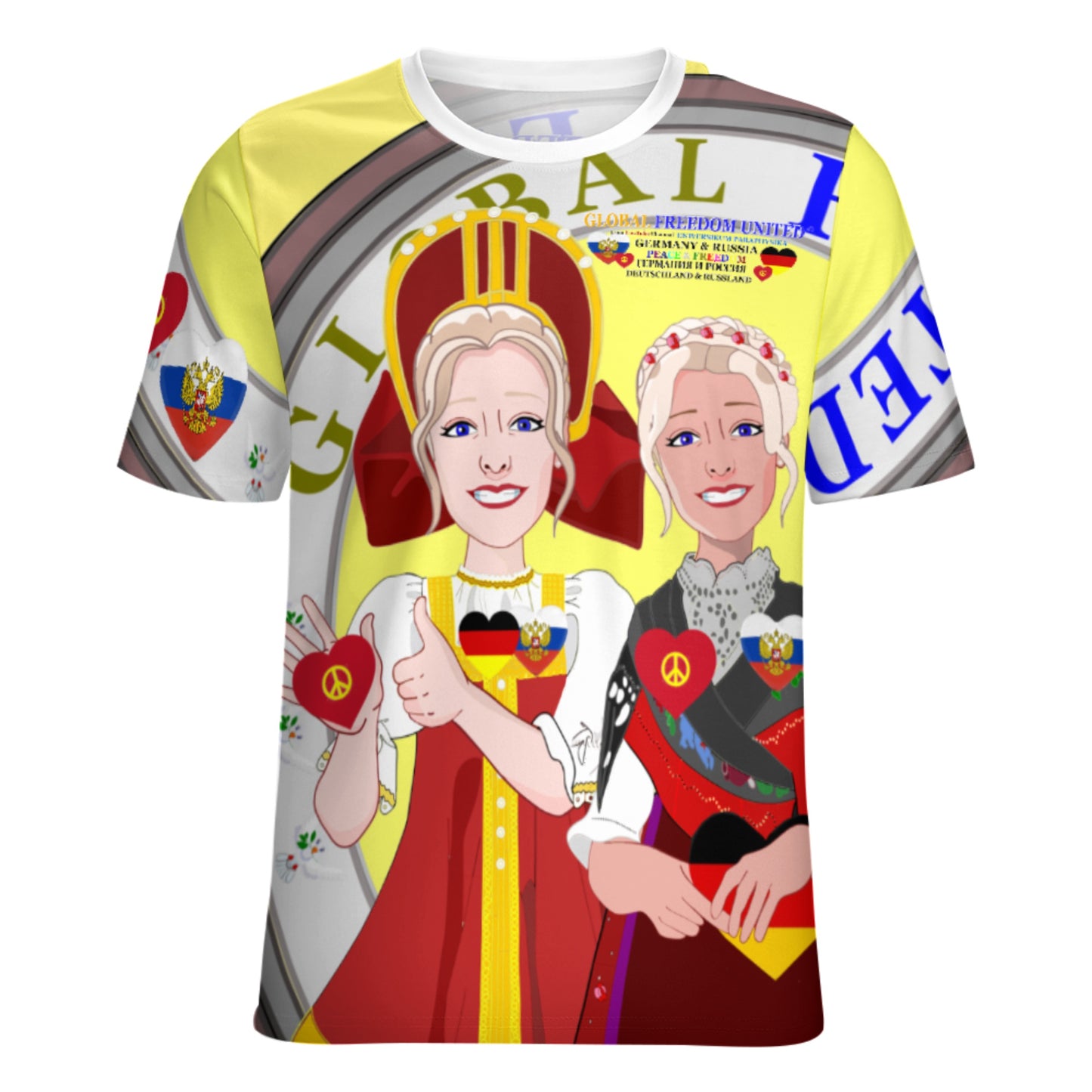 Women´s T-shirt 3 GLOBAL FREEDOM UNITED© Women RUSSIA & GERMANY Yellow