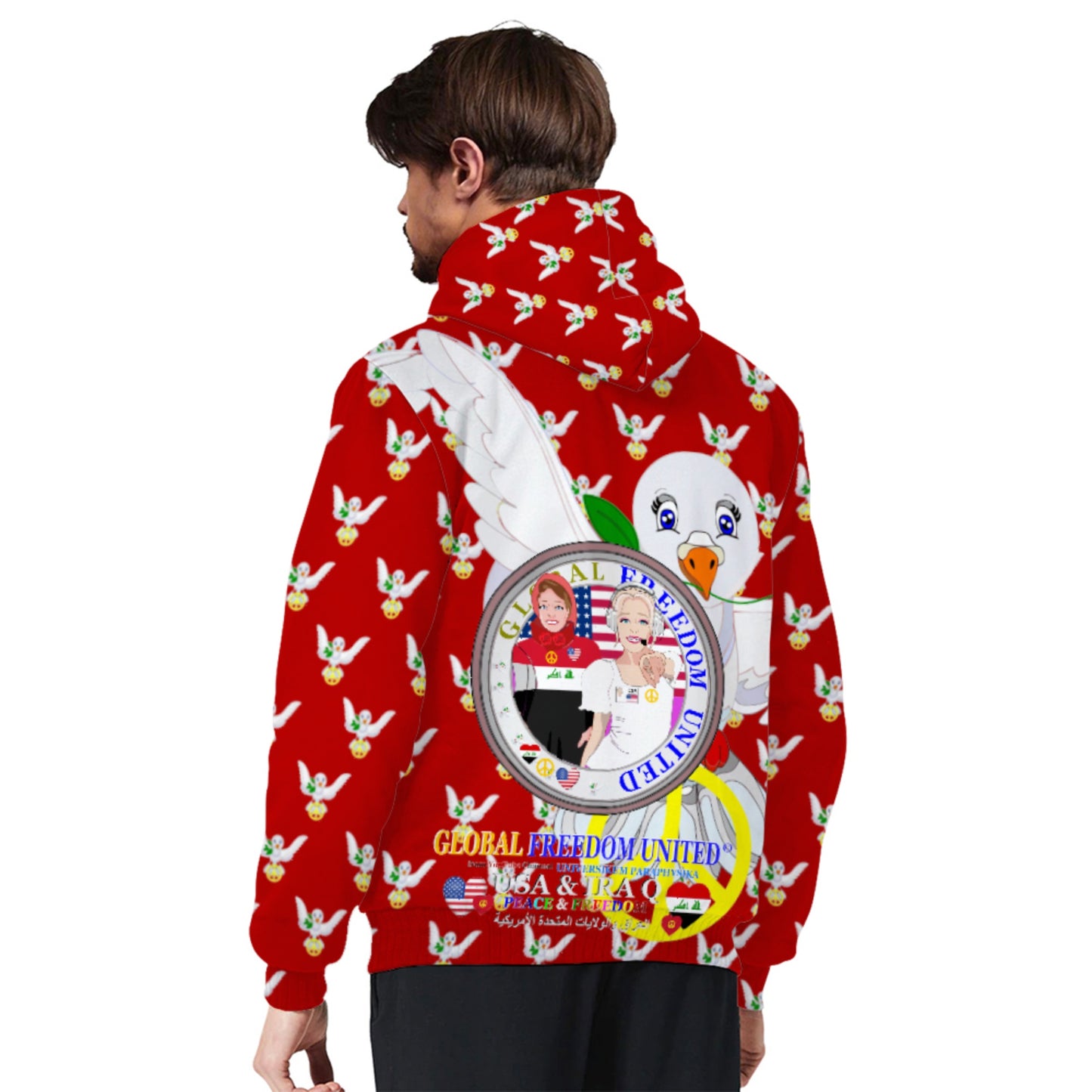 Plush Hoodie GLOBAL FREEDOM UNITED© Women Iraq & USA Red