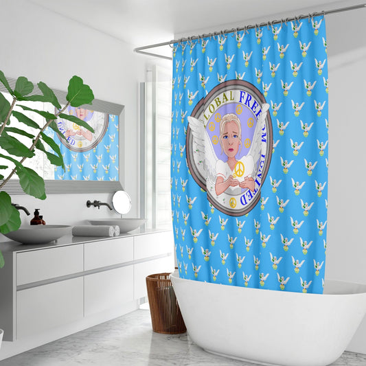 Quick-drying Shower Curtain GLOBAL FREEDOM UNITED WOMEN ANGEL OF PEACE BLUE