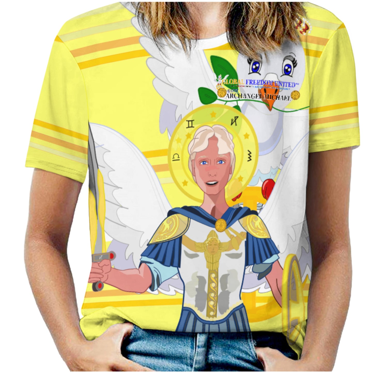 Women´s T-shirt 3 Global Freedom United Archangel Michael English V1 Yellow