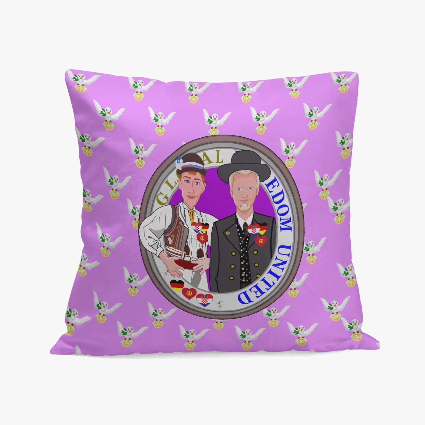 GLOBAL FREEDOM UNITED©  Men CROATIA & GERMANY LILAC B 18'' Square Pillow Cover