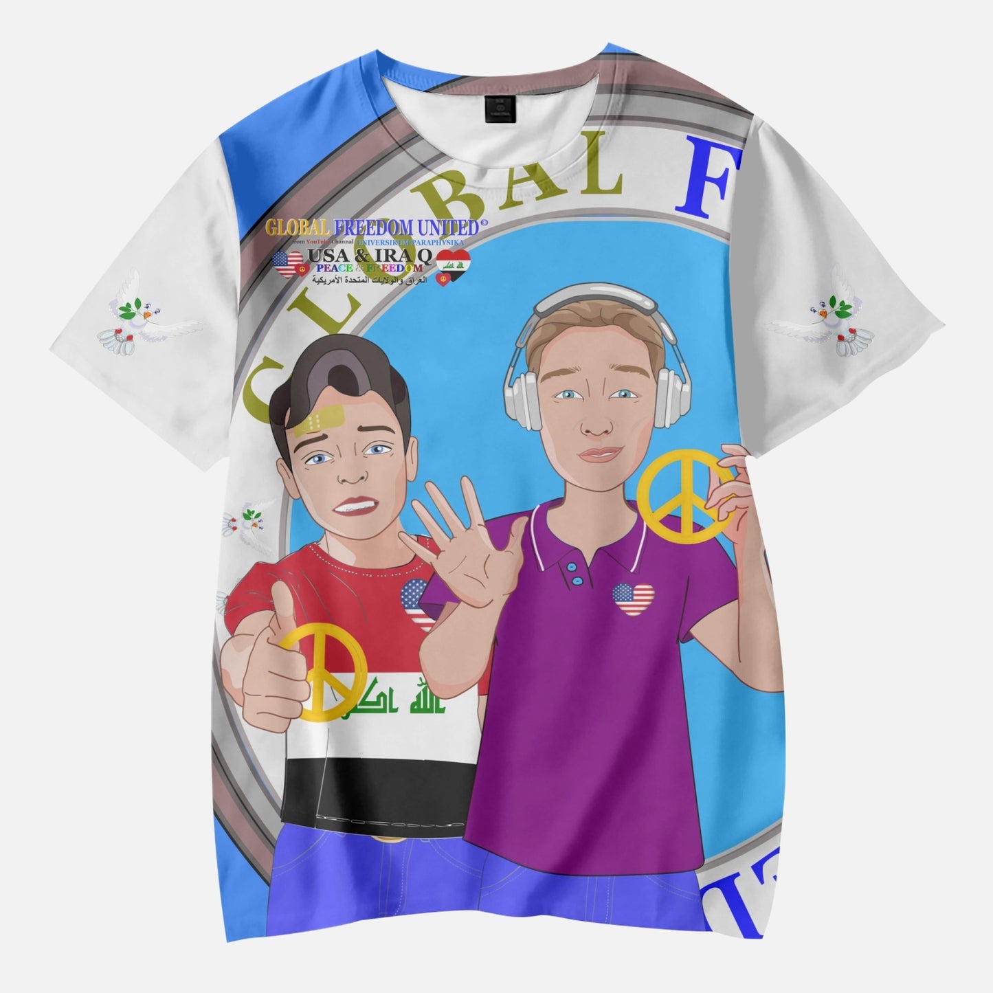 GLOBAL FREEDOM UNITED BOYS IRAQ & USA OLD PEACE BLUE AOP Kids' Short T-Shirts