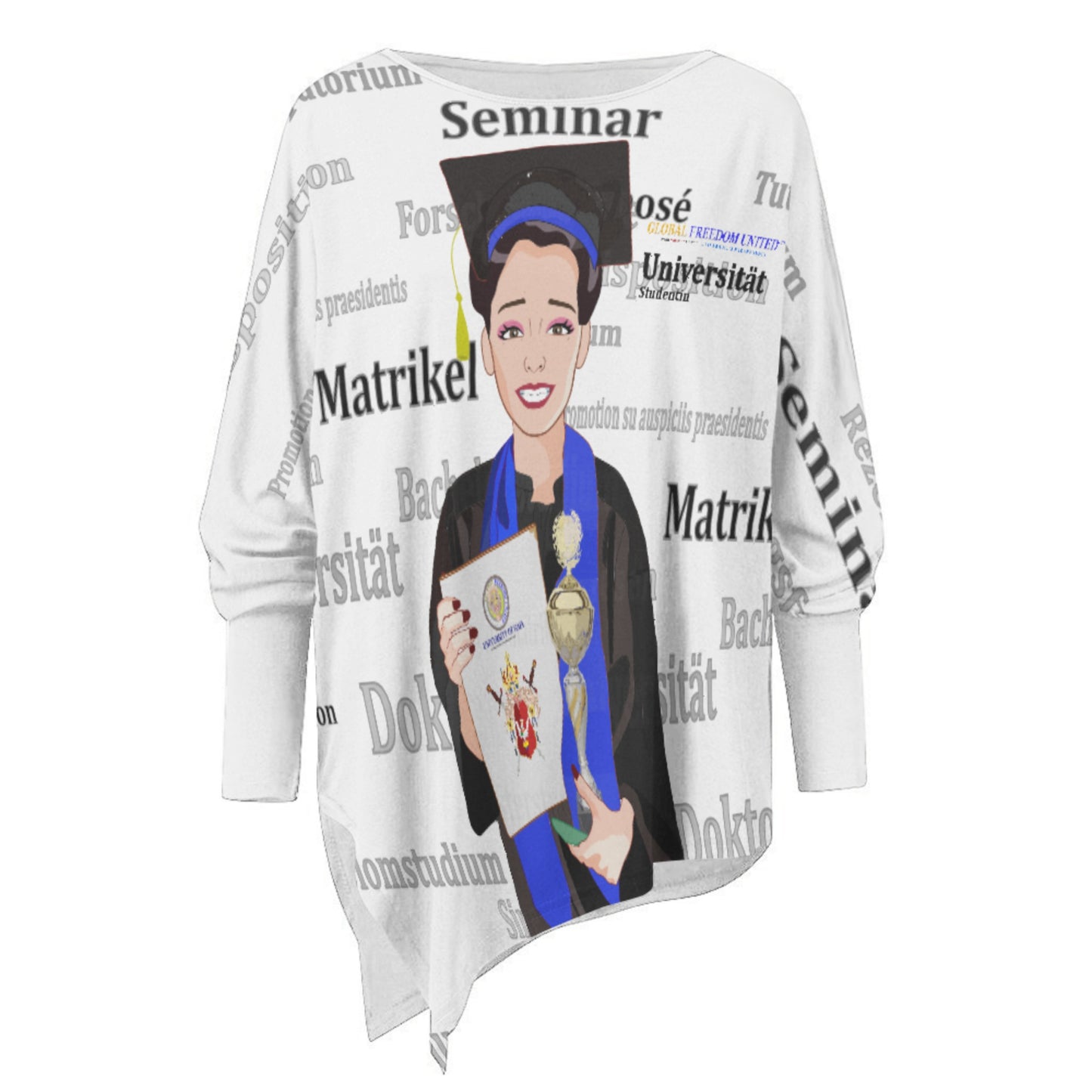 Pullover Long Sleeve T-shirt Global Freedom United Asia Student Girl Gold Place