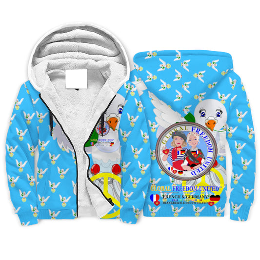 Plush Hoodie GLOBAL FREEDOM UNITED© Women French & Germany Blue