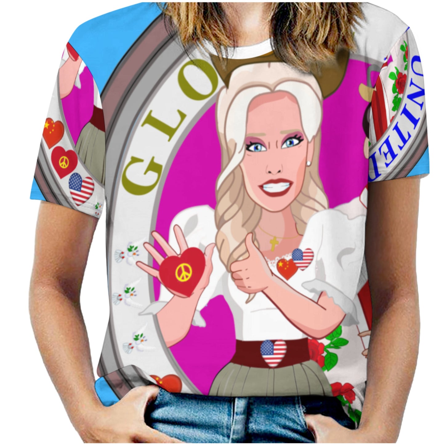 Women´s T-shirt 3 GLOBAL FREEDOM UNITED© Women USA & China  Blue