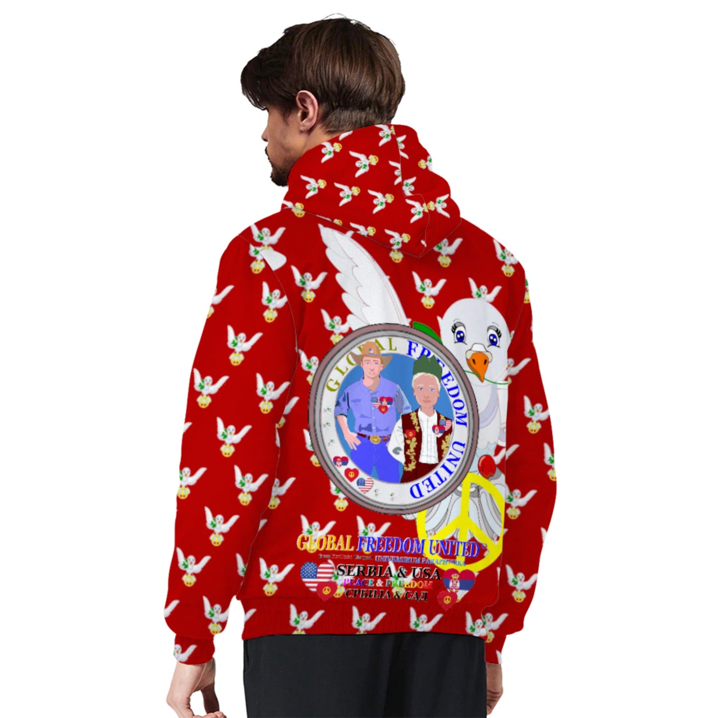 Plush Hoodie GLOBAL FREEDOM UNITED© Men Serbia & USA Red
