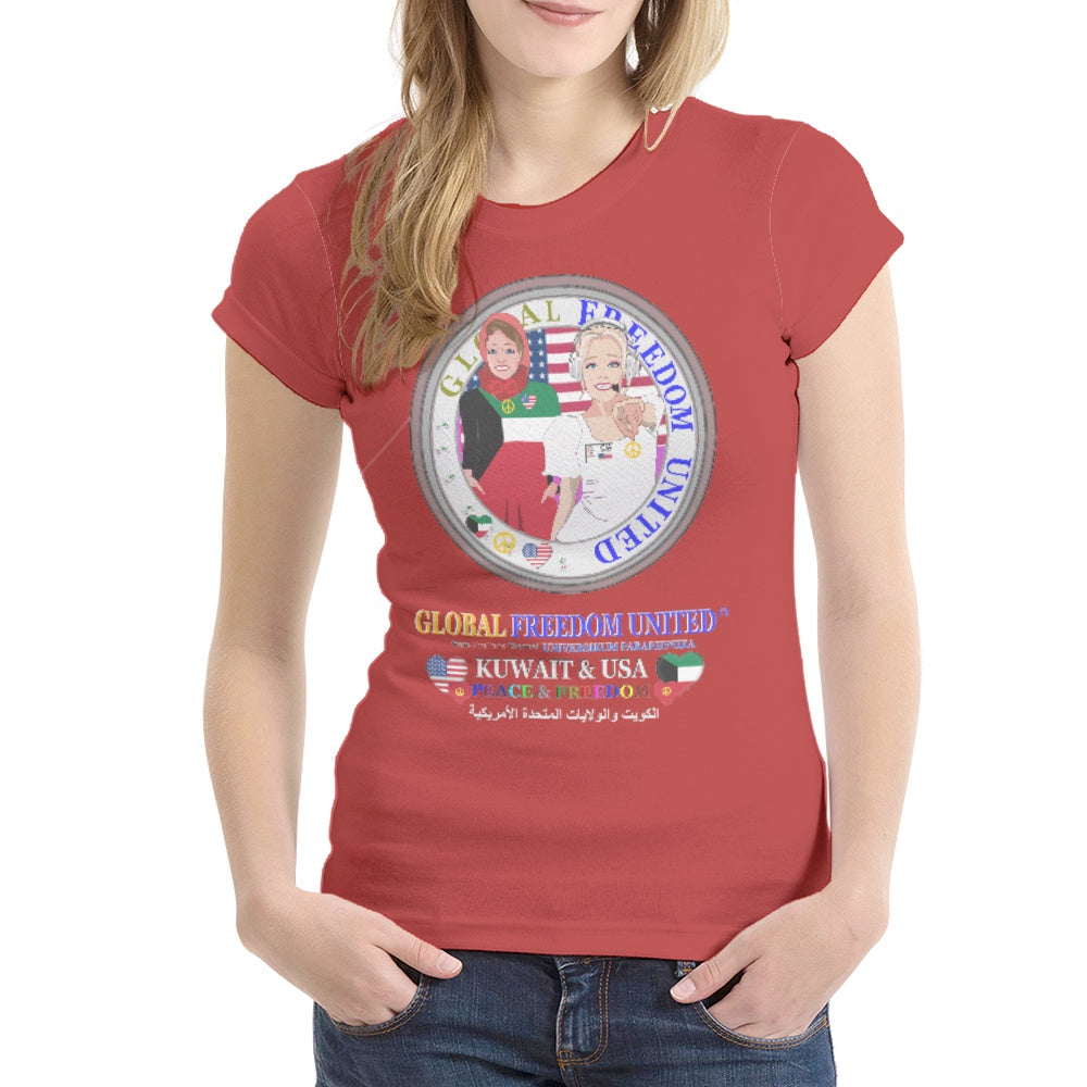 Women´s T-shirt 1 GLOBAL FREEDOM UNITED© Women Kuwait & USA Red