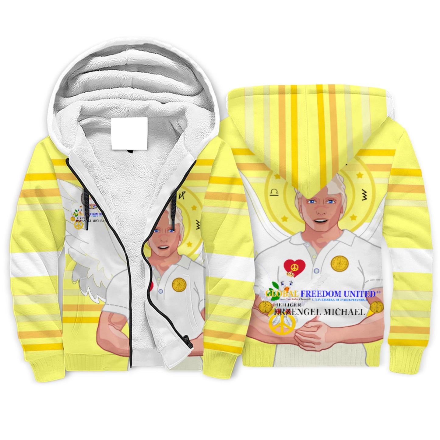 Plush Hoodie Global Freedom United Archangel Michael German Yellow