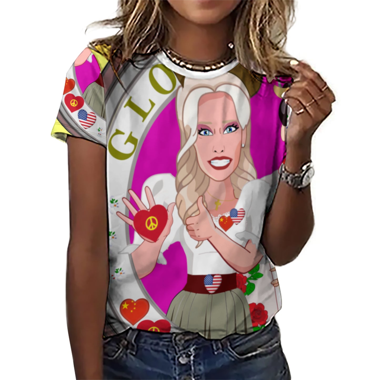 Women´s T-shirt 3 GLOBAL FREEDOM UNITED© Women USA & China Yellow