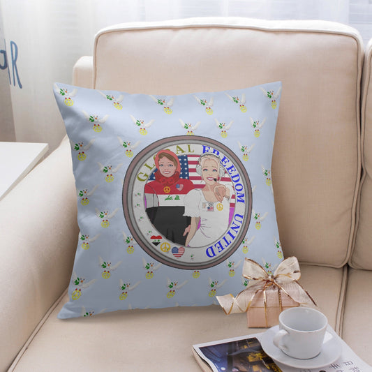 GLOBAL FREEDOM UNITED© Women IRAQ & USA LIGHT BLUE 18'' Square Pillow Cover