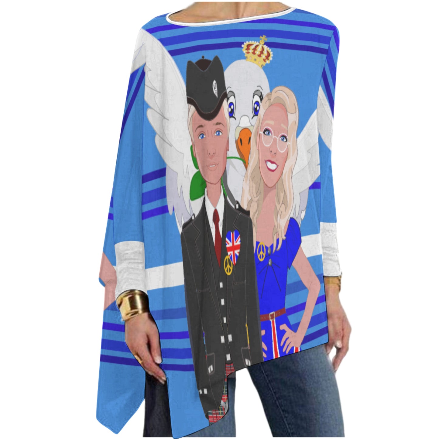 Pullover Long Sleeve T-shirt GLOBAL FREEDOM UNITED© Couple England Deep Blue