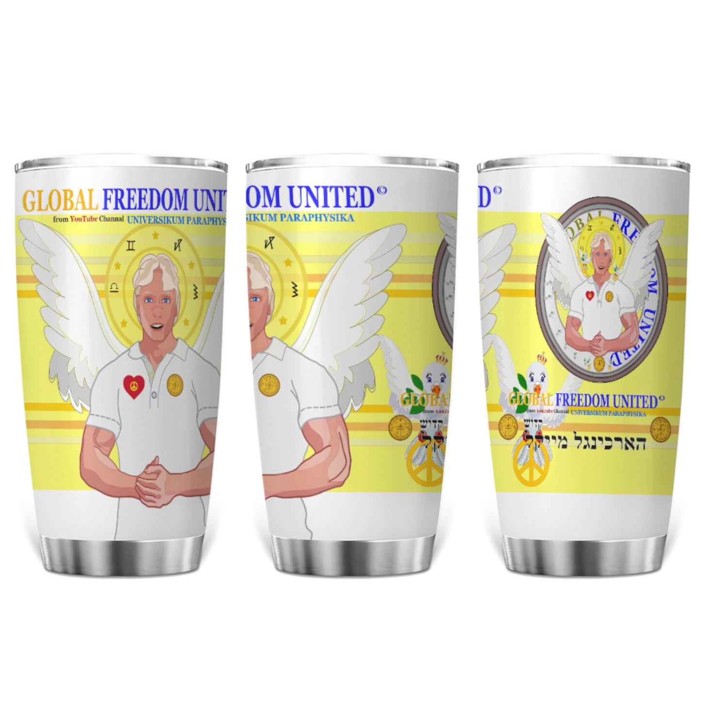 Tumbler Global Freedom United Archangel Michael Hebrew  Yellow