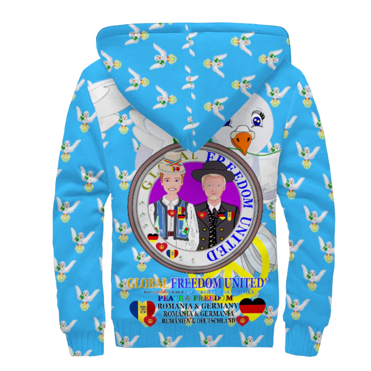 Plush Hoodie GLOBAL FREEDOM UNITED© Men Romania & Germany Blue