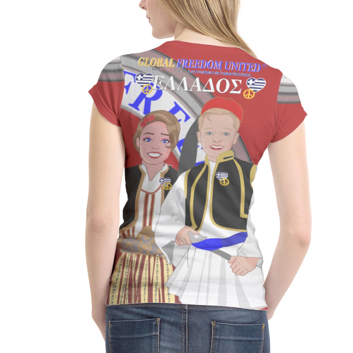 Women´s T-shirt GLOBAL FREEDOM UNITED© Couple Edition Greece Red