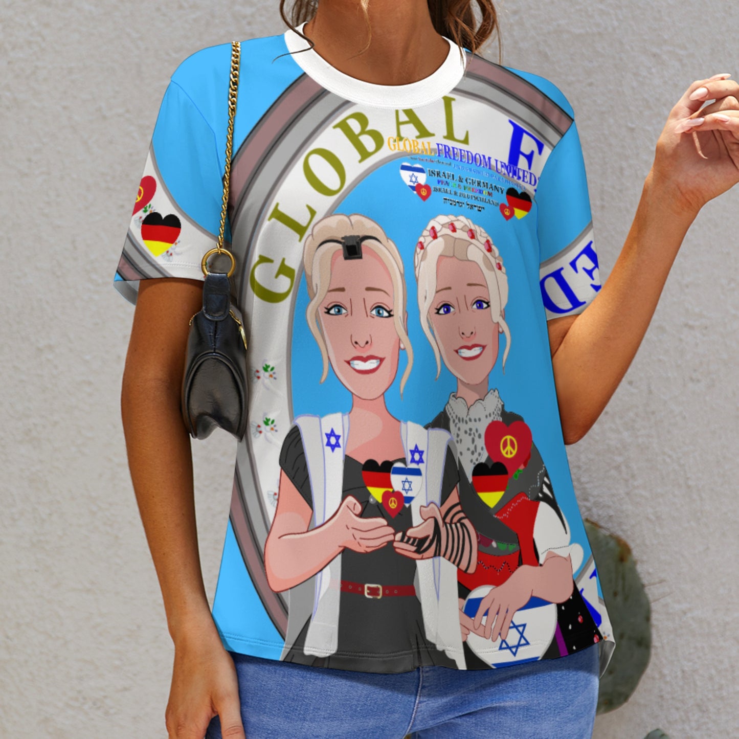 Women´s T-shirt GLOBAL FREEDOM UNITED© Israel & Germany Blue