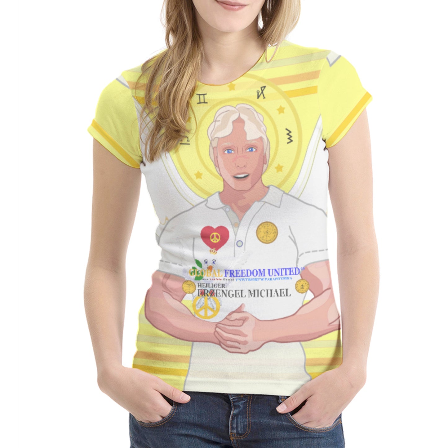 Women´s T-shirt 1 Global Freedom United Archangel Michael No2 German Yellow