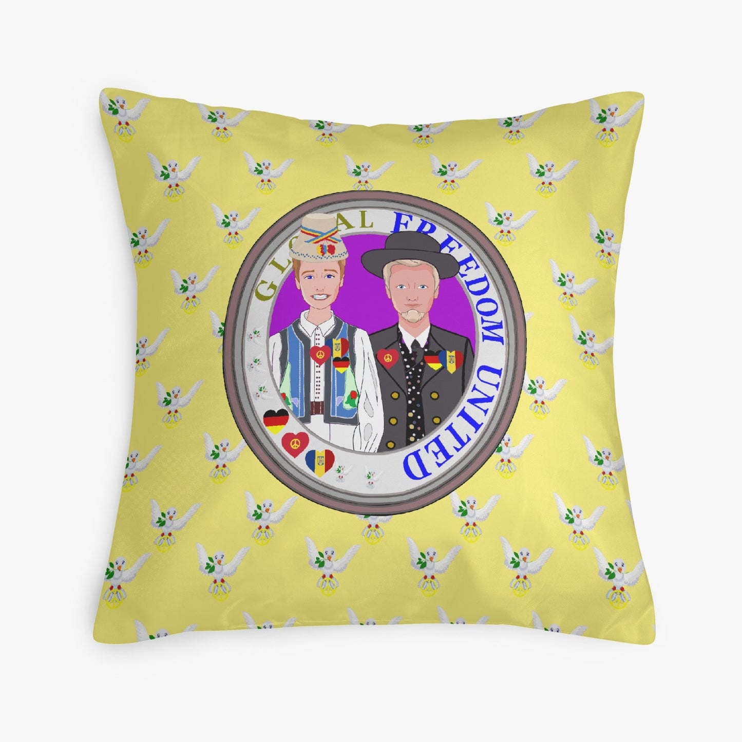GLOBAL FREEDOM UNITED© Men GERMANY & ROMANIA Yellow 18'' Square Pillow Cover