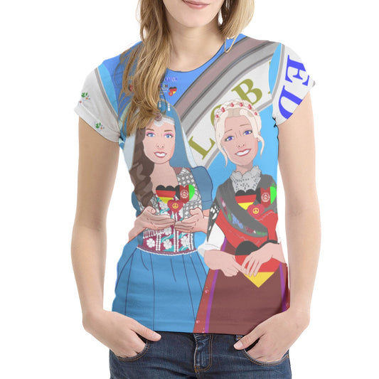 Women´s T-shirt GLOBAL FREEDOM UNITED© AFGHANISTAN & GERMANY Blue Version 2