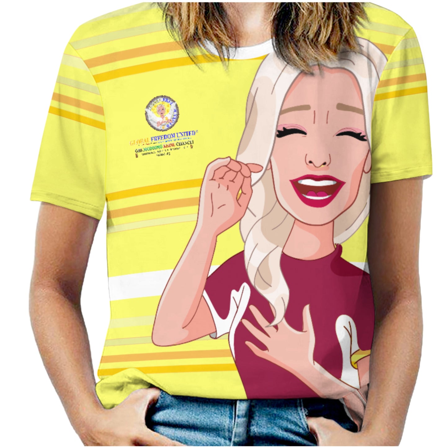 Women´s S T-shirt 2 Global Freedom United  Gib Mobbing Keine Chance Gelb