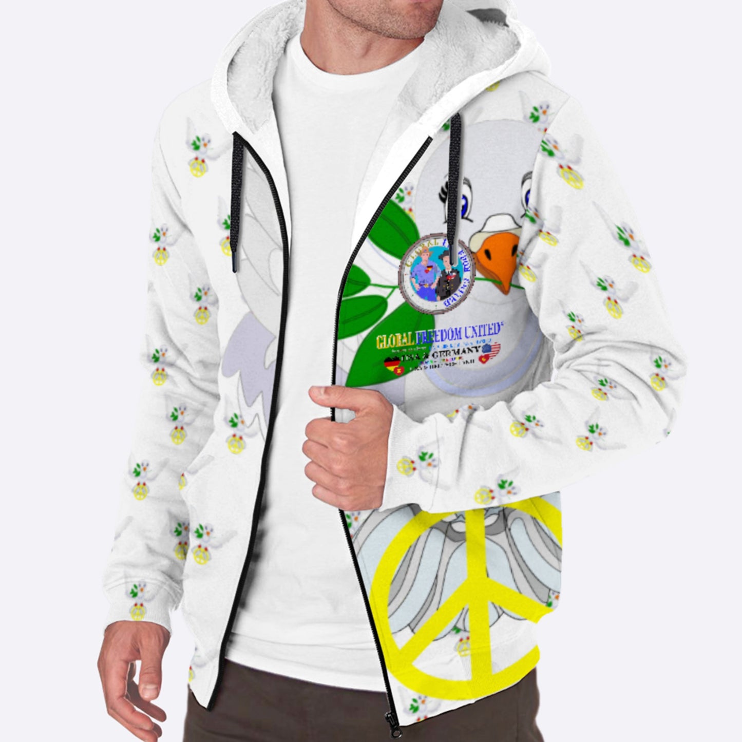 Plush Hoodie GLOBAL FREEDOM UNITED© Men USA & Germany Wight