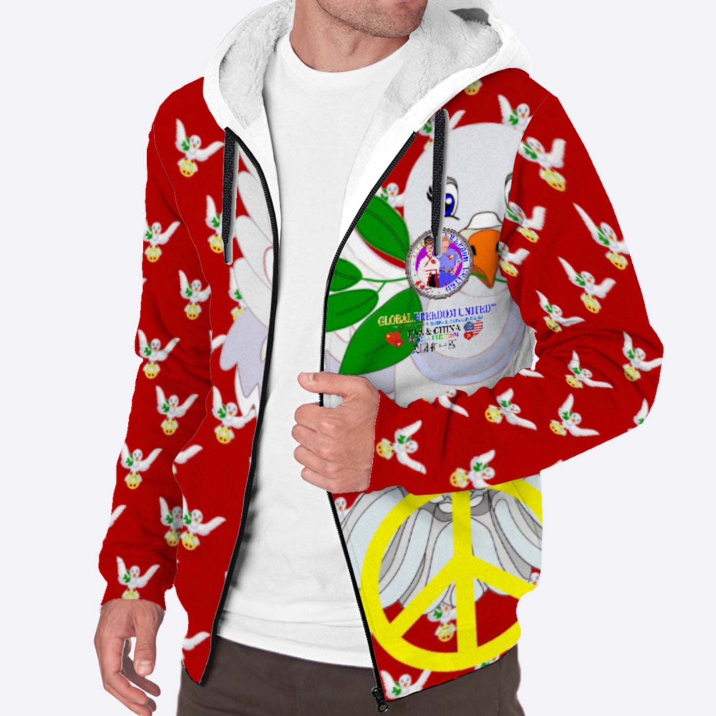 Plush Hoodie GLOBAL FREEDOM UNITED© Men China & USA Red