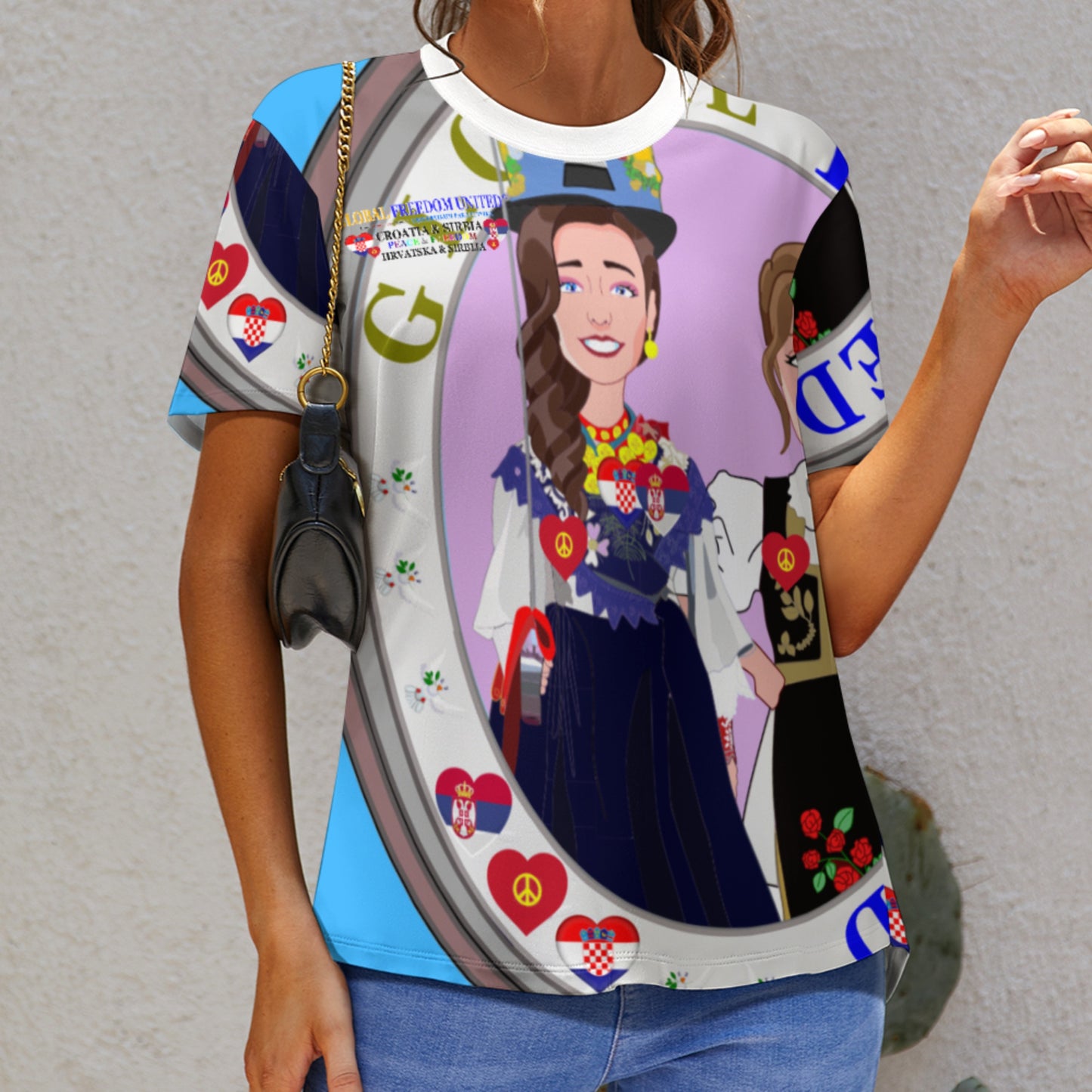 Women´s T-shirt 2 Global Freedom United Women Croatia & Serbia Old Peace Blue